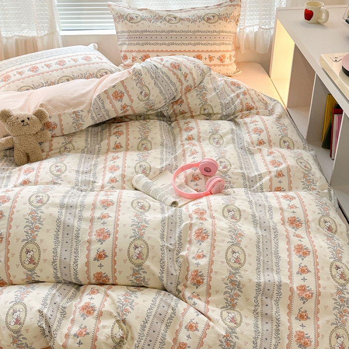 91家纺网 家纺一手货源 找家纺 昔可 2023新款全棉小清新兔子四件套 圈圈兔