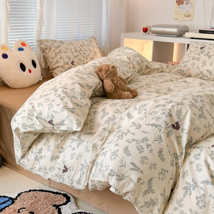 91家纺网 家纺一手货源 找家纺 昔可 2023新款全棉小清新兔子四件套 小松鼠