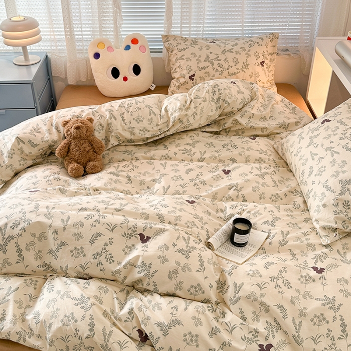 91家纺网 家纺一手货源 找家纺 昔可 2023新款全棉小清新兔子四件套 小松鼠