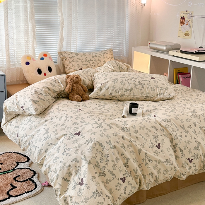 91家纺网 家纺一手货源 找家纺 昔可 2023新款全棉小清新兔子四件套 小松鼠