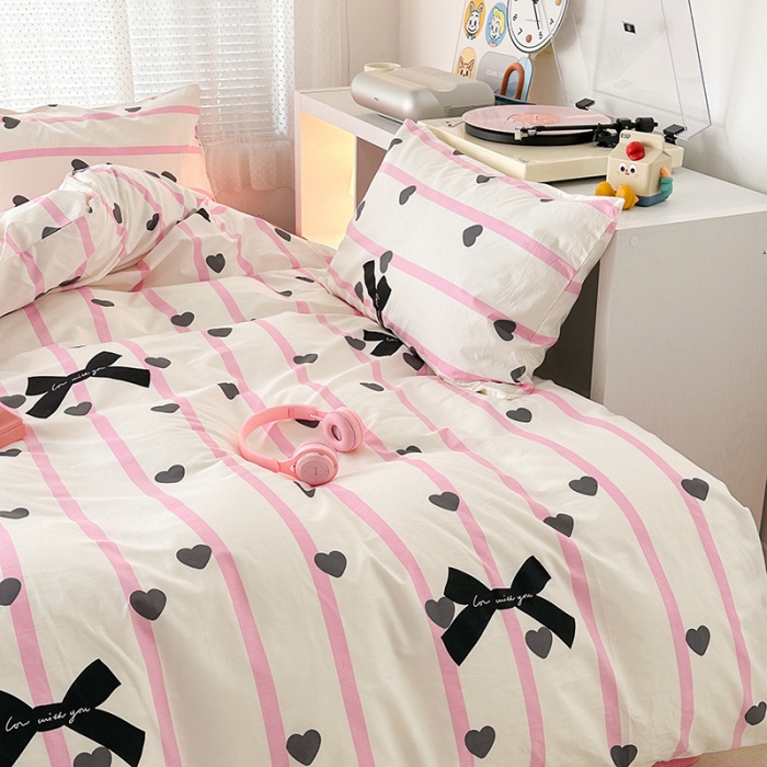 91家纺网 家纺一手货源 找家纺 昔可 2023新款全棉小清新兔子四件套 心动蝴蝶结