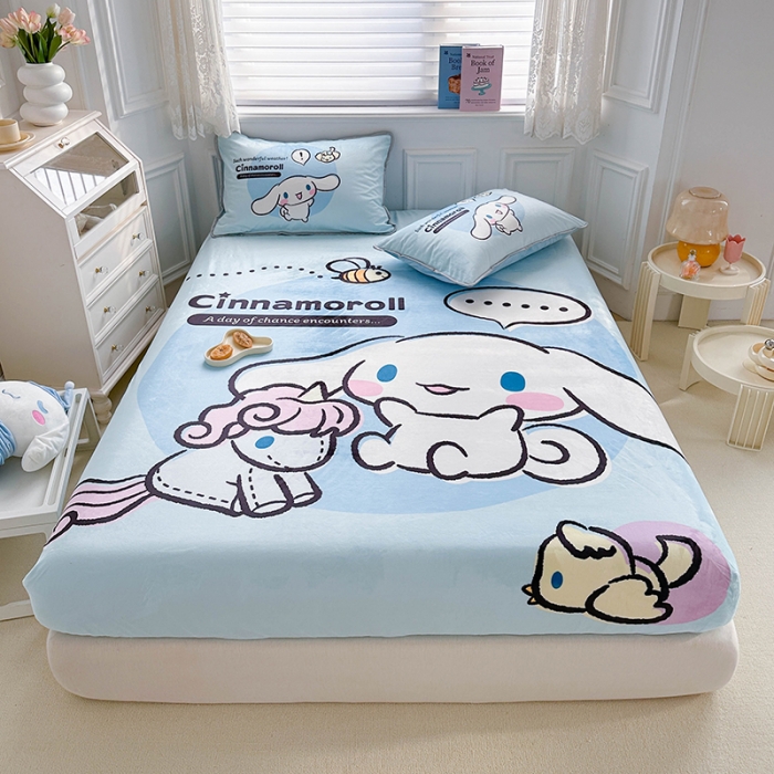 91家纺网 家纺一手货源 找家纺 蘭菲家纺 2023新款宝宝绒卡通印花床笠 布丁