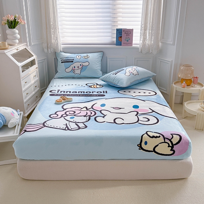 91家纺网 家纺一手货源 找家纺 蘭菲家纺 2023新款宝宝绒卡通印花床笠 布丁