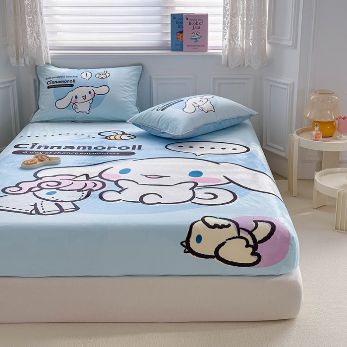 91家纺网 家纺一手货源 找家纺 蘭菲家纺 2023新款宝宝绒卡通印花床笠 布丁