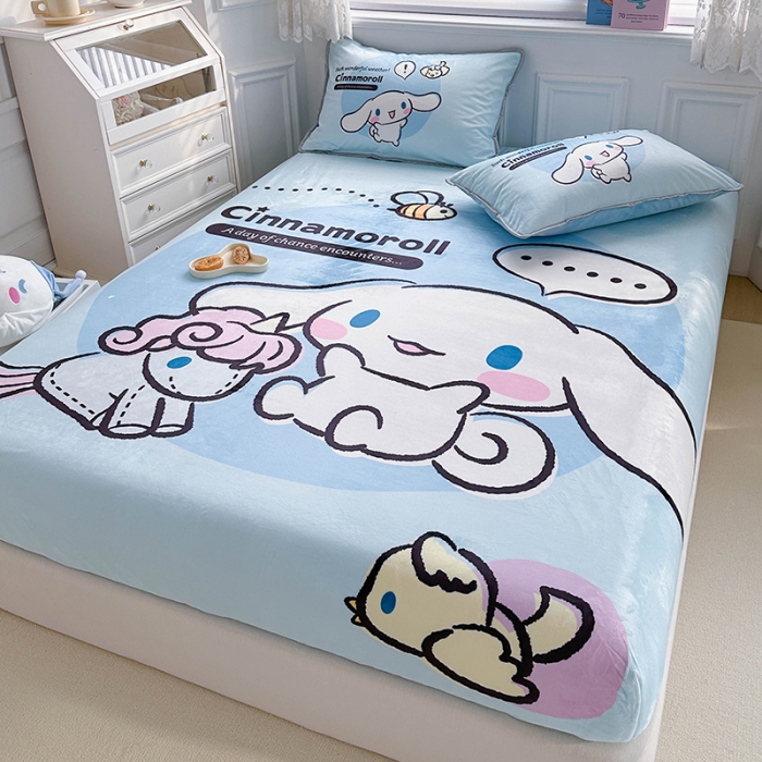 91家纺网 家纺一手货源 找家纺 蘭菲家纺 2023新款宝宝绒卡通印花床笠 布丁