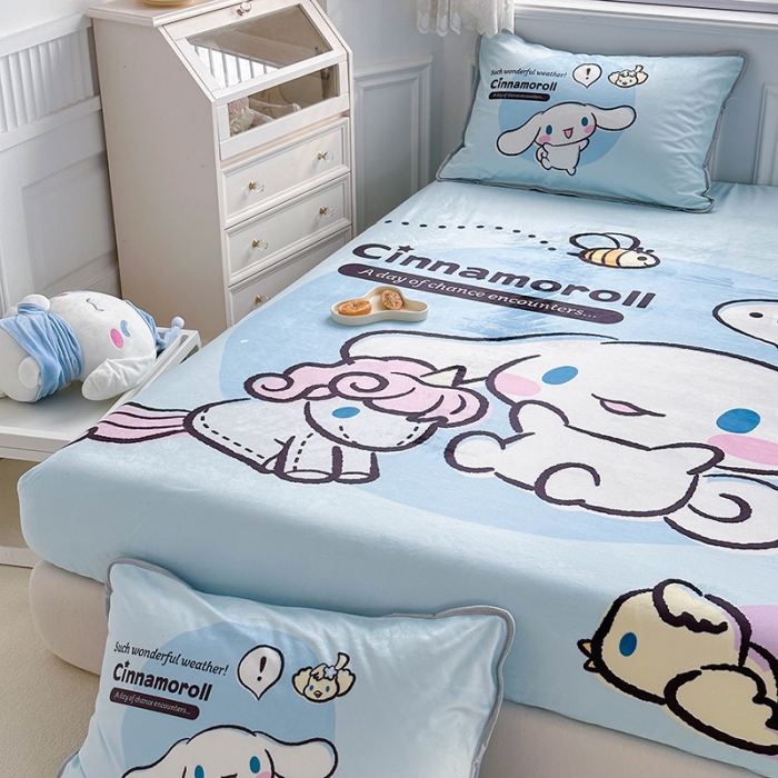 91家纺网 家纺一手货源 找家纺 蘭菲家纺 2023新款宝宝绒卡通印花床笠 布丁