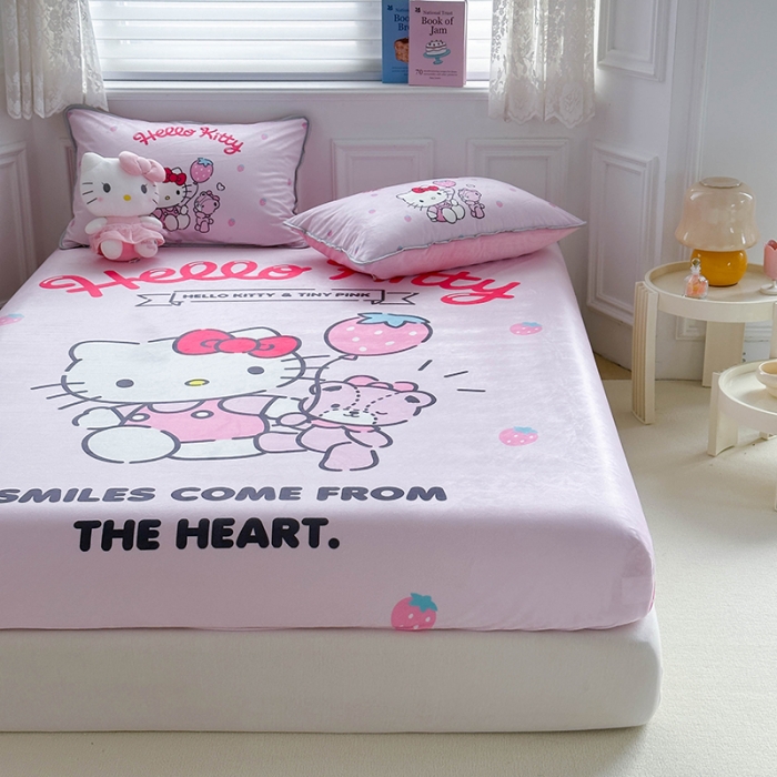 91家纺网 家纺一手货源 找家纺 蘭菲家纺 2023新款宝宝绒卡通印花床笠 草梅派