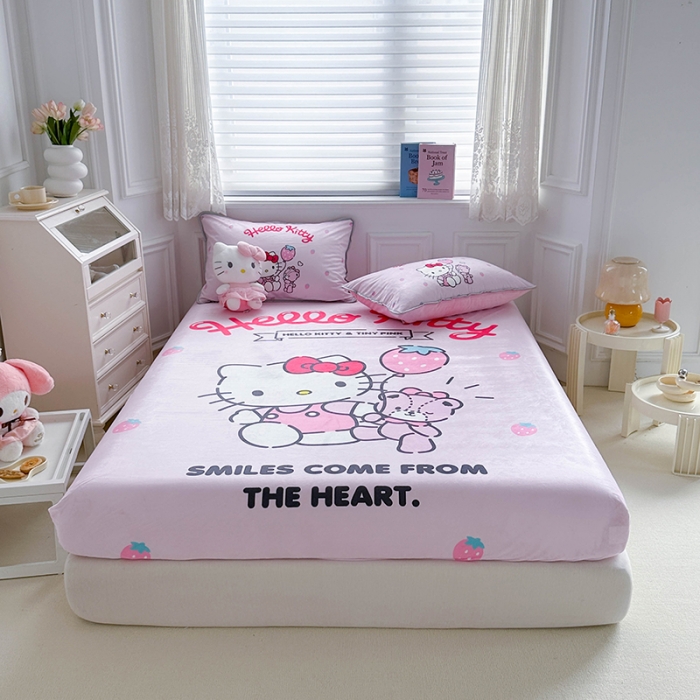 91家纺网 家纺一手货源 找家纺 蘭菲家纺 2023新款宝宝绒卡通印花床笠 草梅派