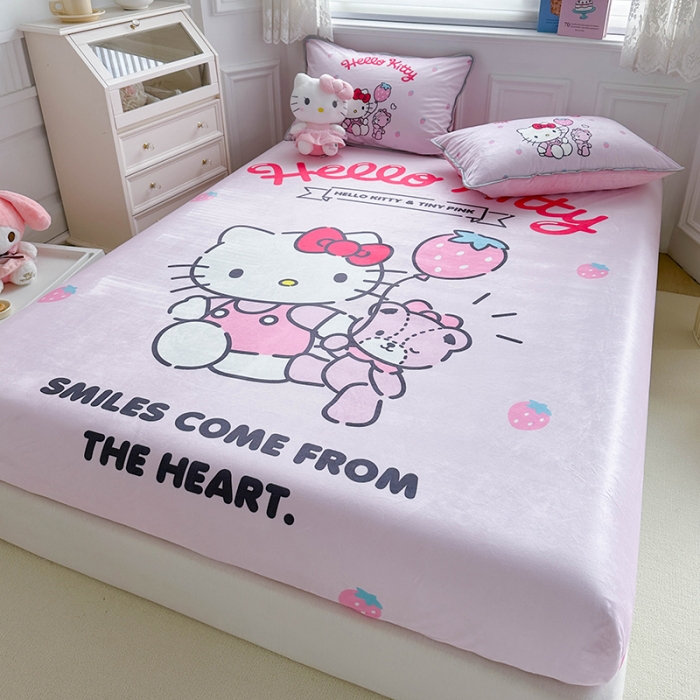 91家纺网 家纺一手货源 找家纺 蘭菲家纺 2023新款宝宝绒卡通印花床笠 草梅派