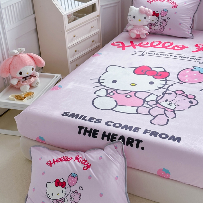 91家纺网 家纺一手货源 找家纺 蘭菲家纺 2023新款宝宝绒卡通印花床笠 草梅派