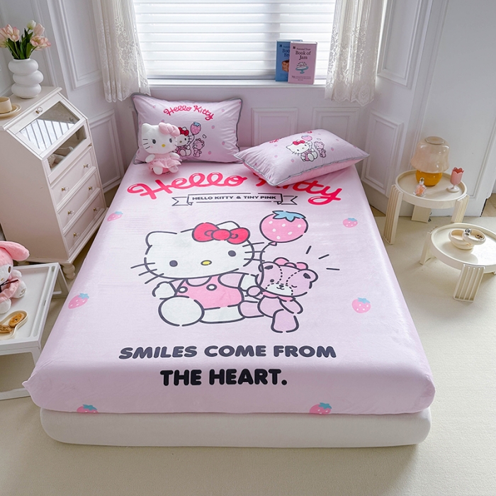 91家纺网 家纺一手货源 找家纺 蘭菲家纺 2023新款宝宝绒卡通印花床笠 草梅派