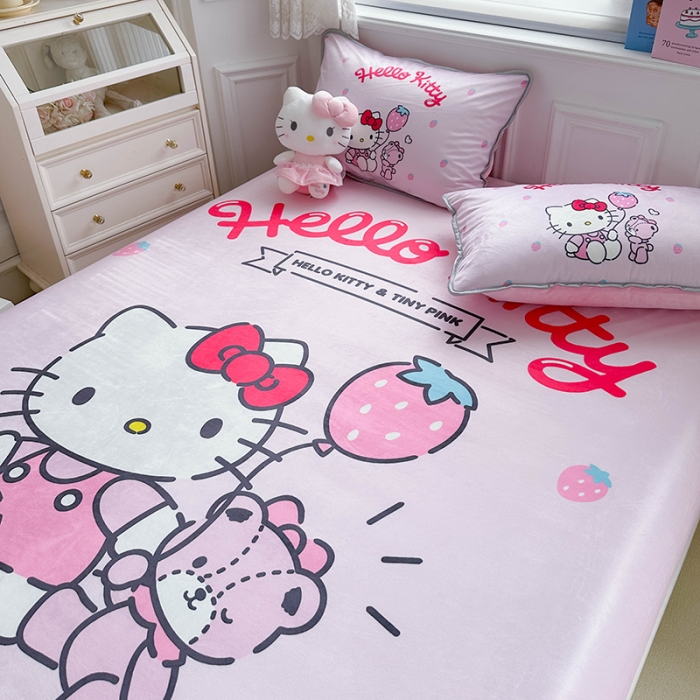 91家纺网 家纺一手货源 找家纺 蘭菲家纺 2023新款宝宝绒卡通印花床笠 草梅派