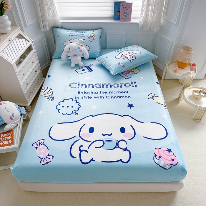 91家纺网 家纺一手货源 找家纺 蘭菲家纺 2023新款宝宝绒卡通印花床笠 吃货