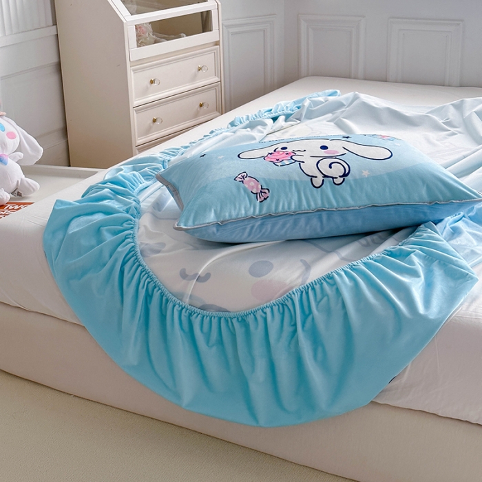 91家纺网 家纺一手货源 找家纺 蘭菲家纺 2023新款宝宝绒卡通印花床笠 吃货