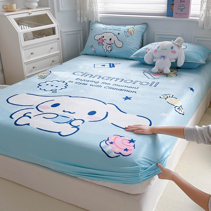 91家纺网 家纺一手货源 找家纺 蘭菲家纺 2023新款宝宝绒卡通印花床笠 吃货