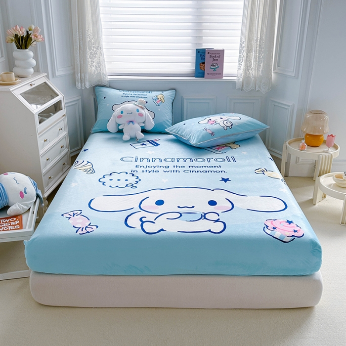 91家纺网 家纺一手货源 找家纺 蘭菲家纺 2023新款宝宝绒卡通印花床笠 吃货