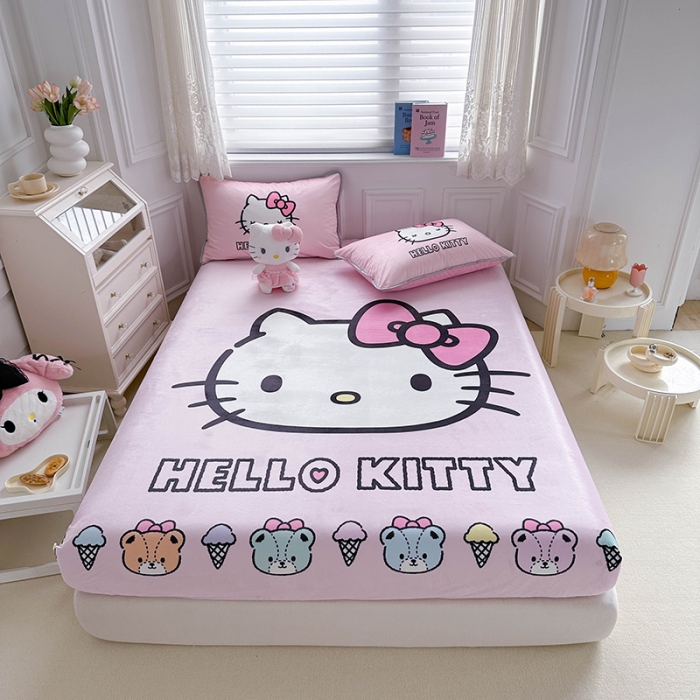 91家纺网 家纺一手货源 找家纺 蘭菲家纺 2023新款宝宝绒卡通印花床笠 粉系