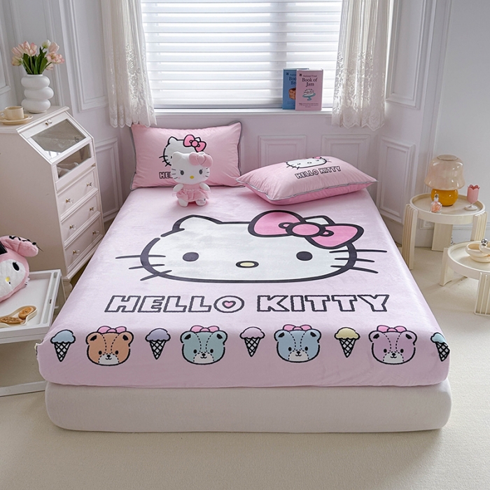 91家纺网 家纺一手货源 找家纺 蘭菲家纺 2023新款宝宝绒卡通印花床笠 粉系