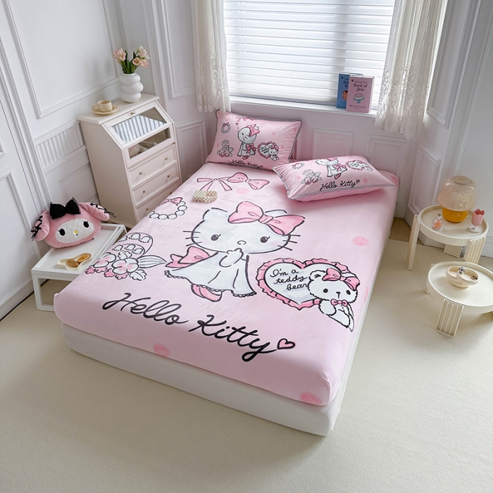 91家纺网 家纺一手货源 找家纺 蘭菲家纺 2023新款宝宝绒卡通印花床笠 公主KT