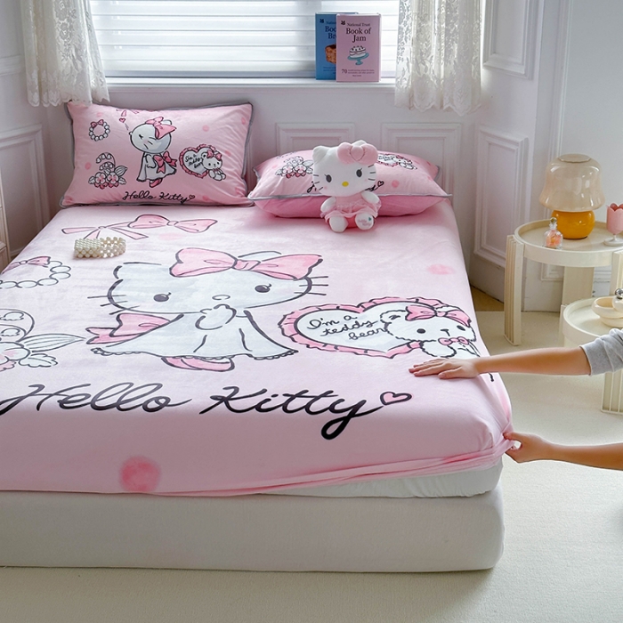 91家纺网 家纺一手货源 找家纺 蘭菲家纺 2023新款宝宝绒卡通印花床笠 公主KT