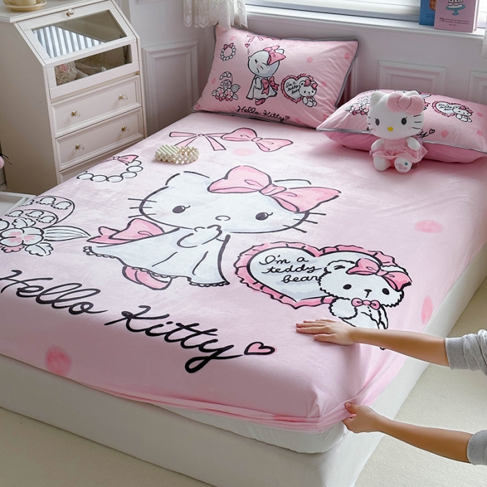 91家纺网 家纺一手货源 找家纺 蘭菲家纺 2023新款宝宝绒卡通印花床笠 公主KT