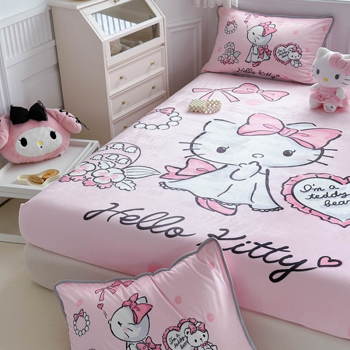 91家纺网 家纺一手货源 找家纺 蘭菲家纺 2023新款宝宝绒卡通印花床笠 公主KT