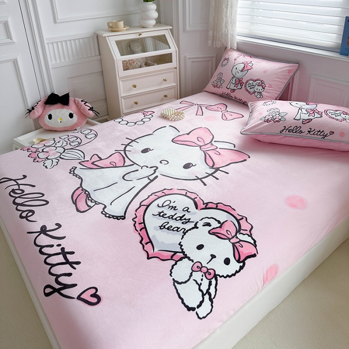 91家纺网 家纺一手货源 找家纺 蘭菲家纺 2023新款宝宝绒卡通印花床笠 公主KT