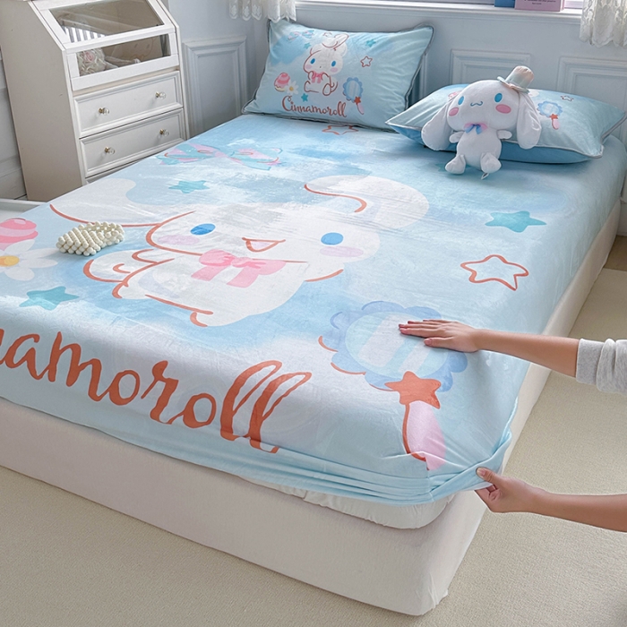 91家纺网 家纺一手货源 找家纺 蘭菲家纺 2023新款宝宝绒卡通印花床笠 果果