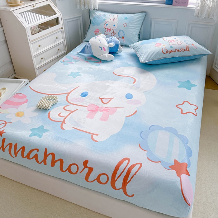 91家纺网 家纺一手货源 找家纺 蘭菲家纺 2023新款宝宝绒卡通印花床笠 果果