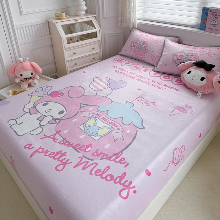 91家纺网 家纺一手货源 找家纺 蘭菲家纺 2023新款宝宝绒卡通印花床笠 花园宝宝