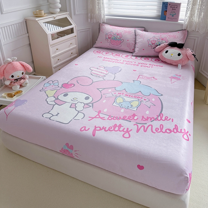 91家纺网 家纺一手货源 找家纺 蘭菲家纺 2023新款宝宝绒卡通印花床笠 花园宝宝