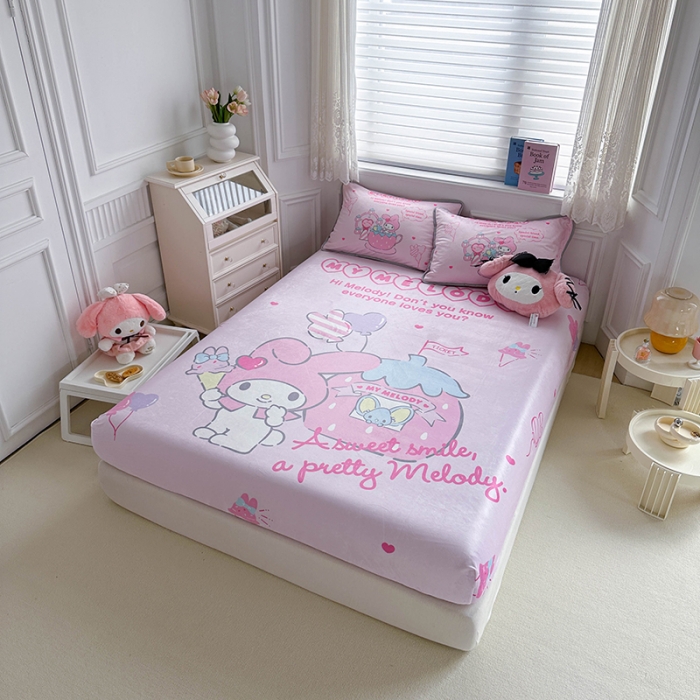 91家纺网 家纺一手货源 找家纺 蘭菲家纺 2023新款宝宝绒卡通印花床笠 花园宝宝