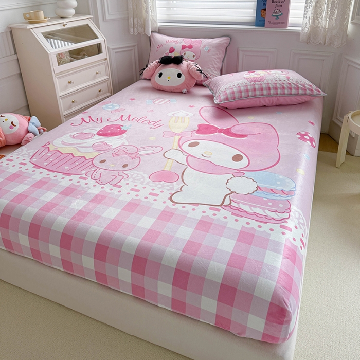 91家纺网 家纺一手货源 找家纺 蘭菲家纺 2023新款宝宝绒卡通印花床笠 节日快乐