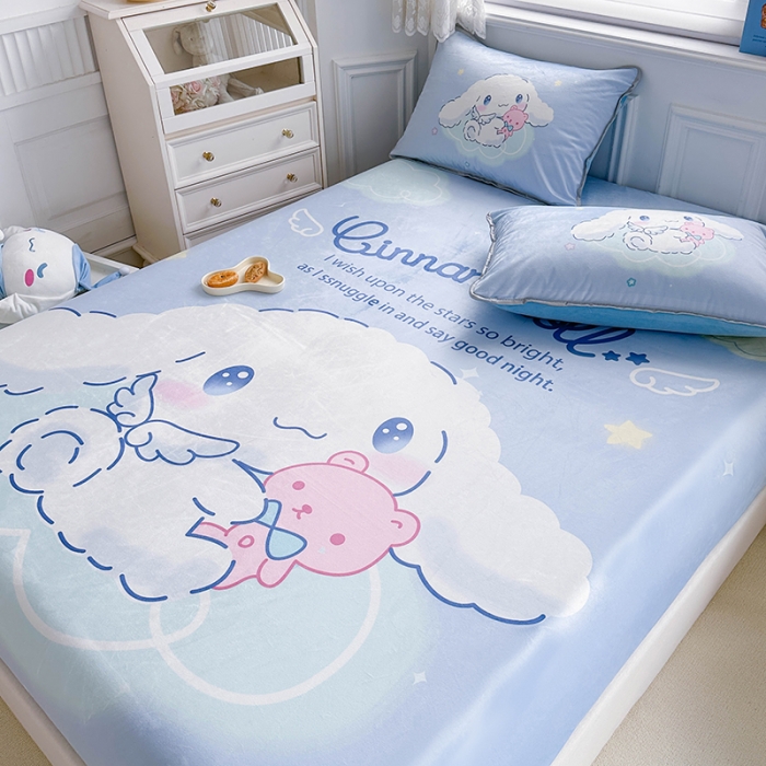 91家纺网 家纺一手货源 找家纺 蘭菲家纺 2023新款宝宝绒卡通印花床笠 棉花糖