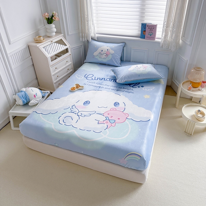 91家纺网 家纺一手货源 找家纺 蘭菲家纺 2023新款宝宝绒卡通印花床笠 棉花糖