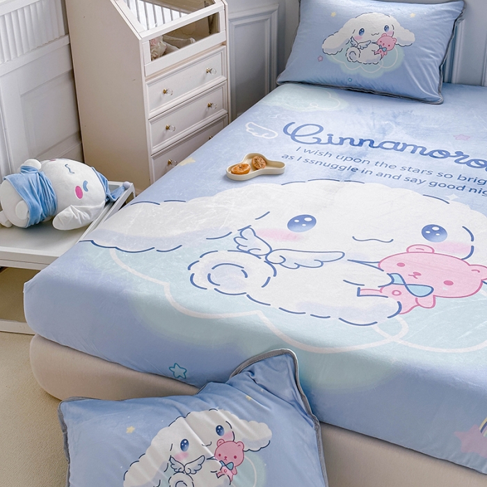 91家纺网 家纺一手货源 找家纺 蘭菲家纺 2023新款宝宝绒卡通印花床笠 棉花糖