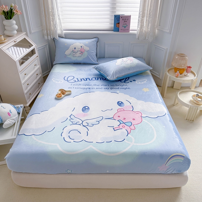 91家纺网 家纺一手货源 找家纺 蘭菲家纺 2023新款宝宝绒卡通印花床笠 棉花糖