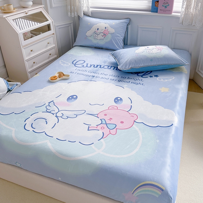 91家纺网 家纺一手货源 找家纺 蘭菲家纺 2023新款宝宝绒卡通印花床笠 棉花糖