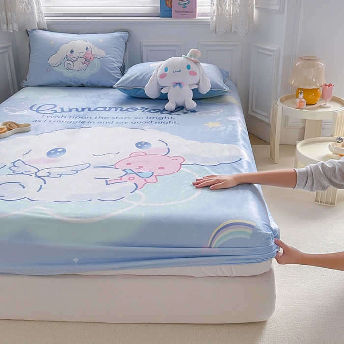 91家纺网 家纺一手货源 找家纺 蘭菲家纺 2023新款宝宝绒卡通印花床笠 棉花糖