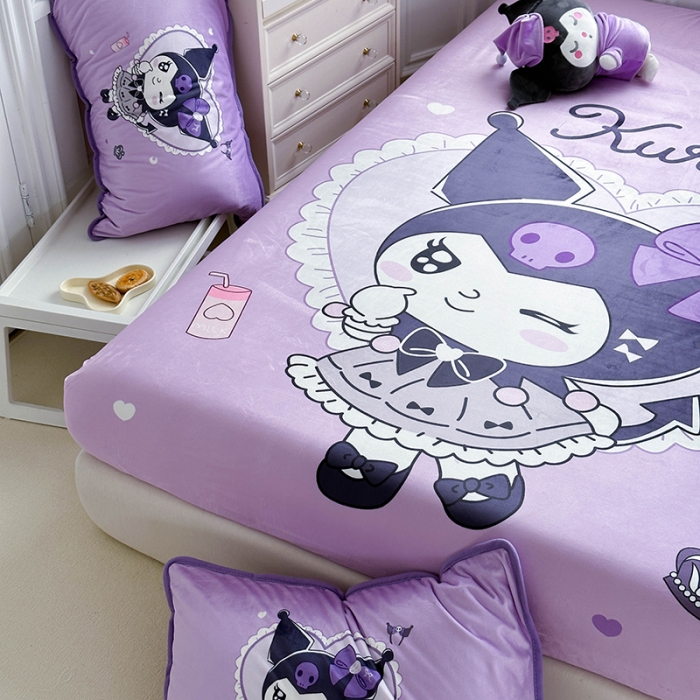 91家纺网 家纺一手货源 找家纺 蘭菲家纺 2023新款宝宝绒卡通印花床笠 奶油巴库