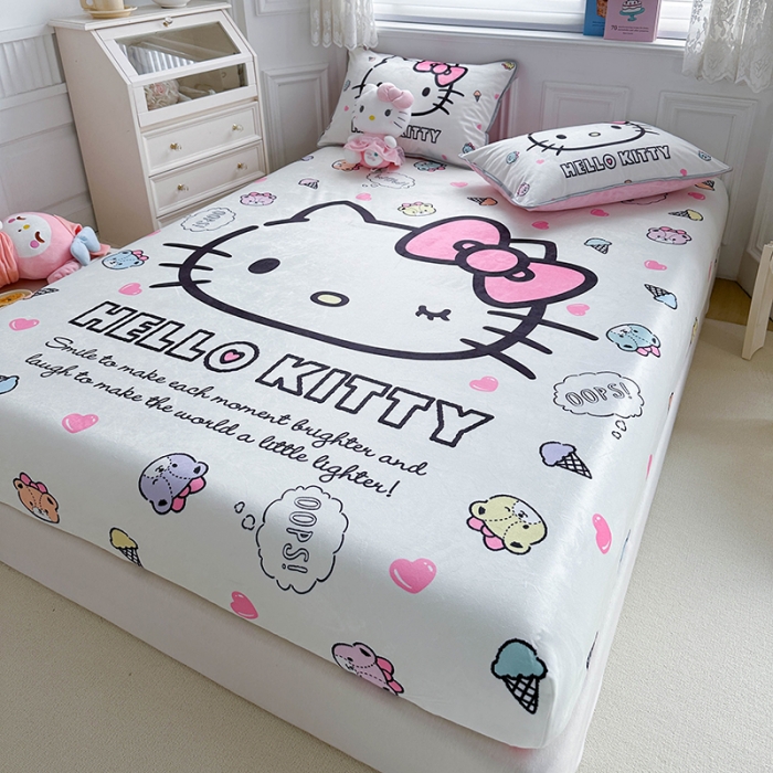 91家纺网 家纺一手货源 找家纺 蘭菲家纺 2023新款宝宝绒卡通印花床笠 甜品站