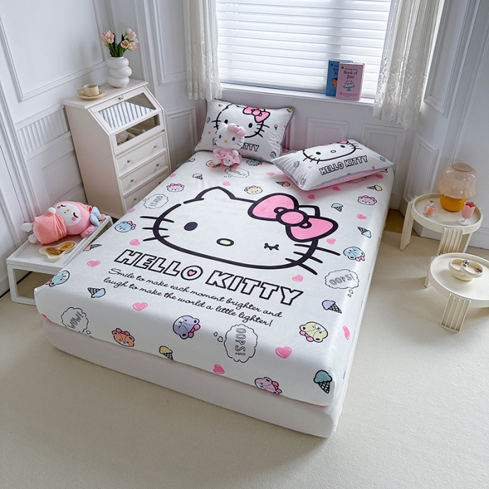 91家纺网 家纺一手货源 找家纺 蘭菲家纺 2023新款宝宝绒卡通印花床笠 甜品站