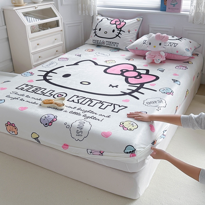 91家纺网 家纺一手货源 找家纺 蘭菲家纺 2023新款宝宝绒卡通印花床笠 甜品站