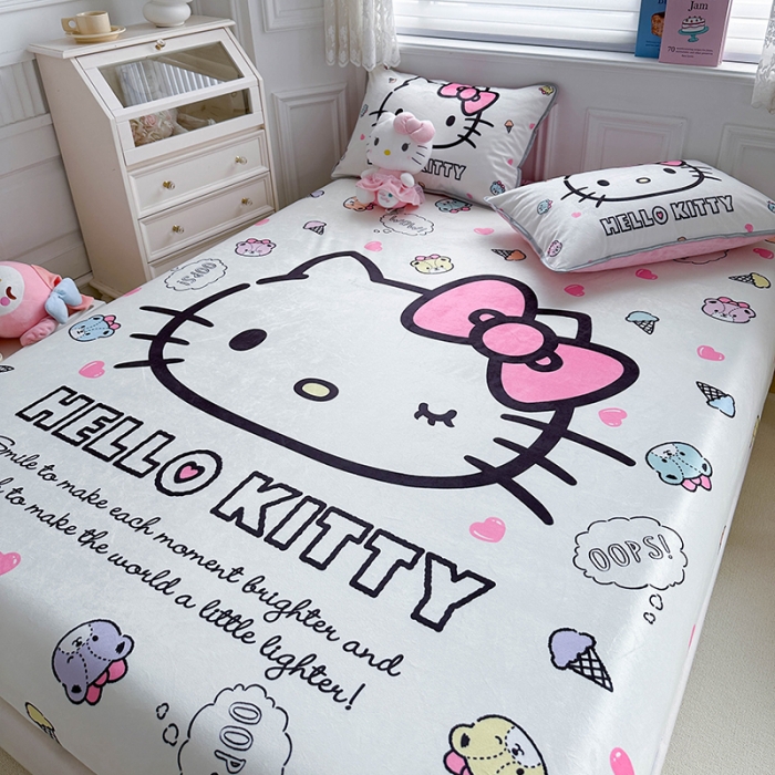 91家纺网 家纺一手货源 找家纺 蘭菲家纺 2023新款宝宝绒卡通印花床笠 甜品站