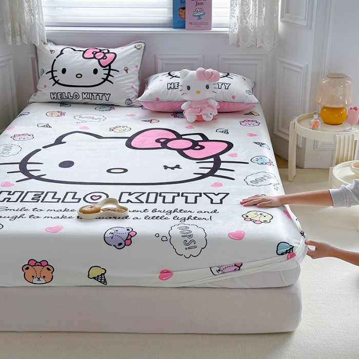 91家纺网 家纺一手货源 找家纺 蘭菲家纺 2023新款宝宝绒卡通印花床笠 甜品站