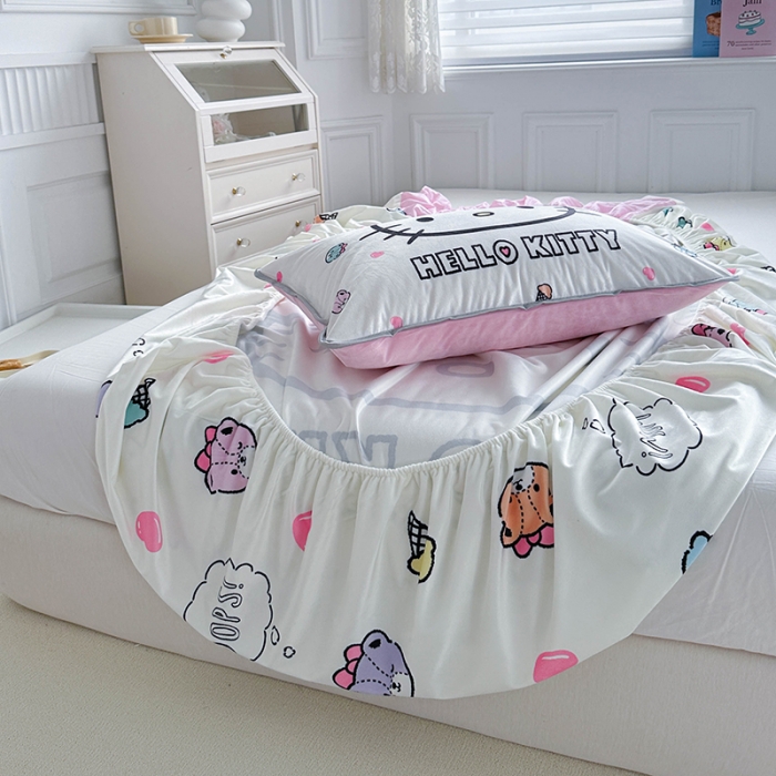 91家纺网 家纺一手货源 找家纺 蘭菲家纺 2023新款宝宝绒卡通印花床笠 甜品站