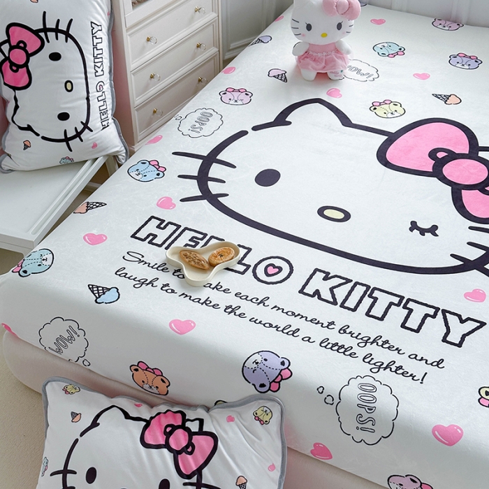 91家纺网 家纺一手货源 找家纺 蘭菲家纺 2023新款宝宝绒卡通印花床笠 甜品站