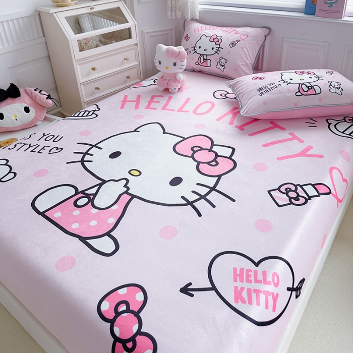 91家纺网 家纺一手货源 找家纺 蘭菲家纺 2023新款宝宝绒卡通印花床笠 甜心KT