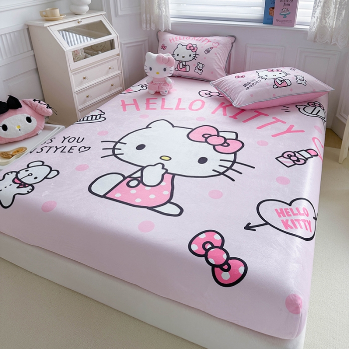 91家纺网 家纺一手货源 找家纺 蘭菲家纺 2023新款宝宝绒卡通印花床笠 甜心KT