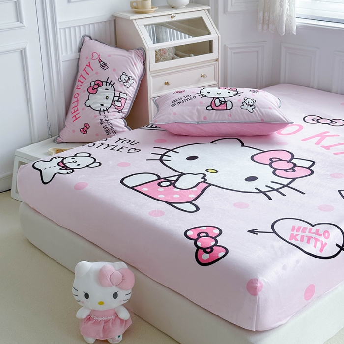 91家纺网 家纺一手货源 找家纺 蘭菲家纺 2023新款宝宝绒卡通印花床笠 甜心KT